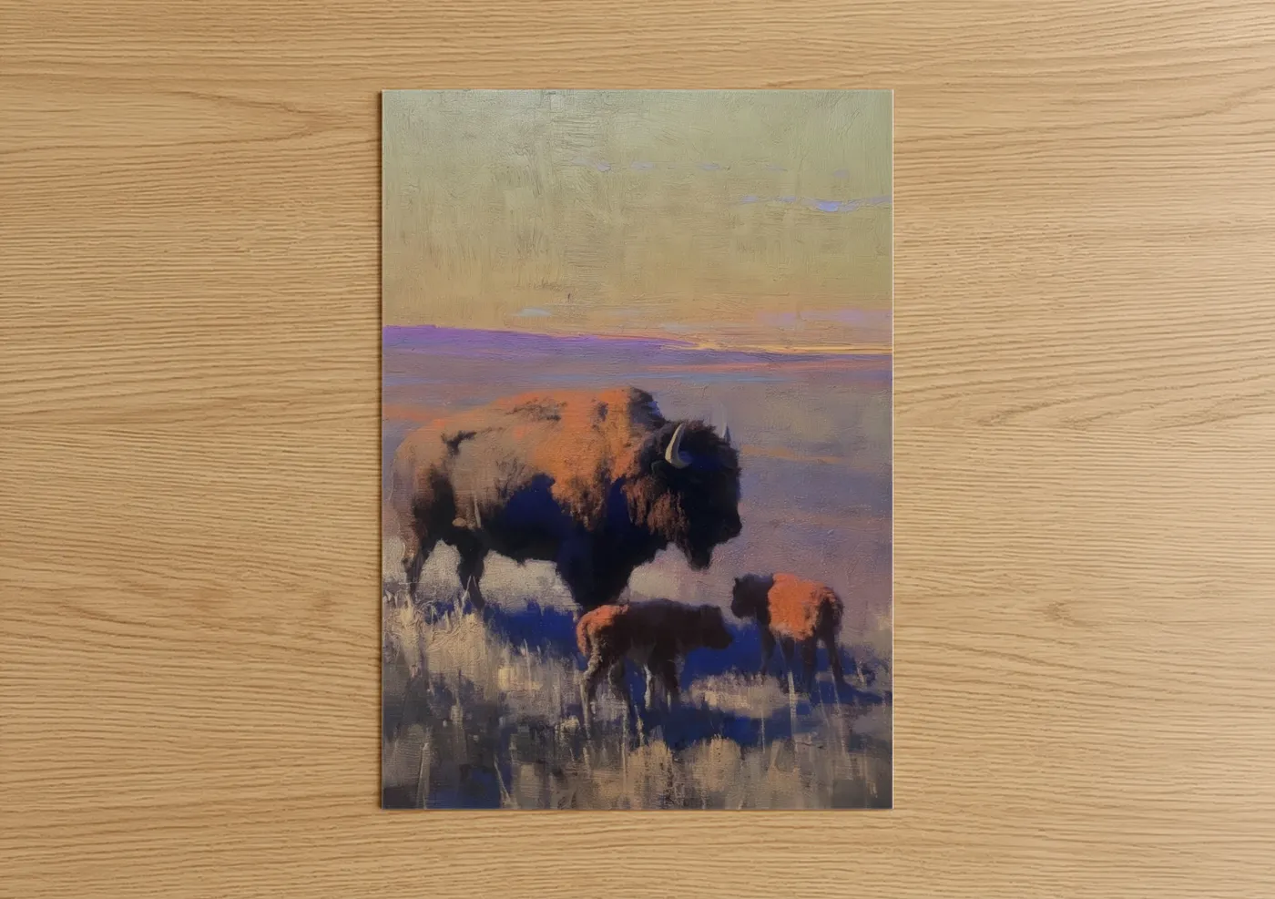 Golden Hour Bison Family Sunset Wall Art