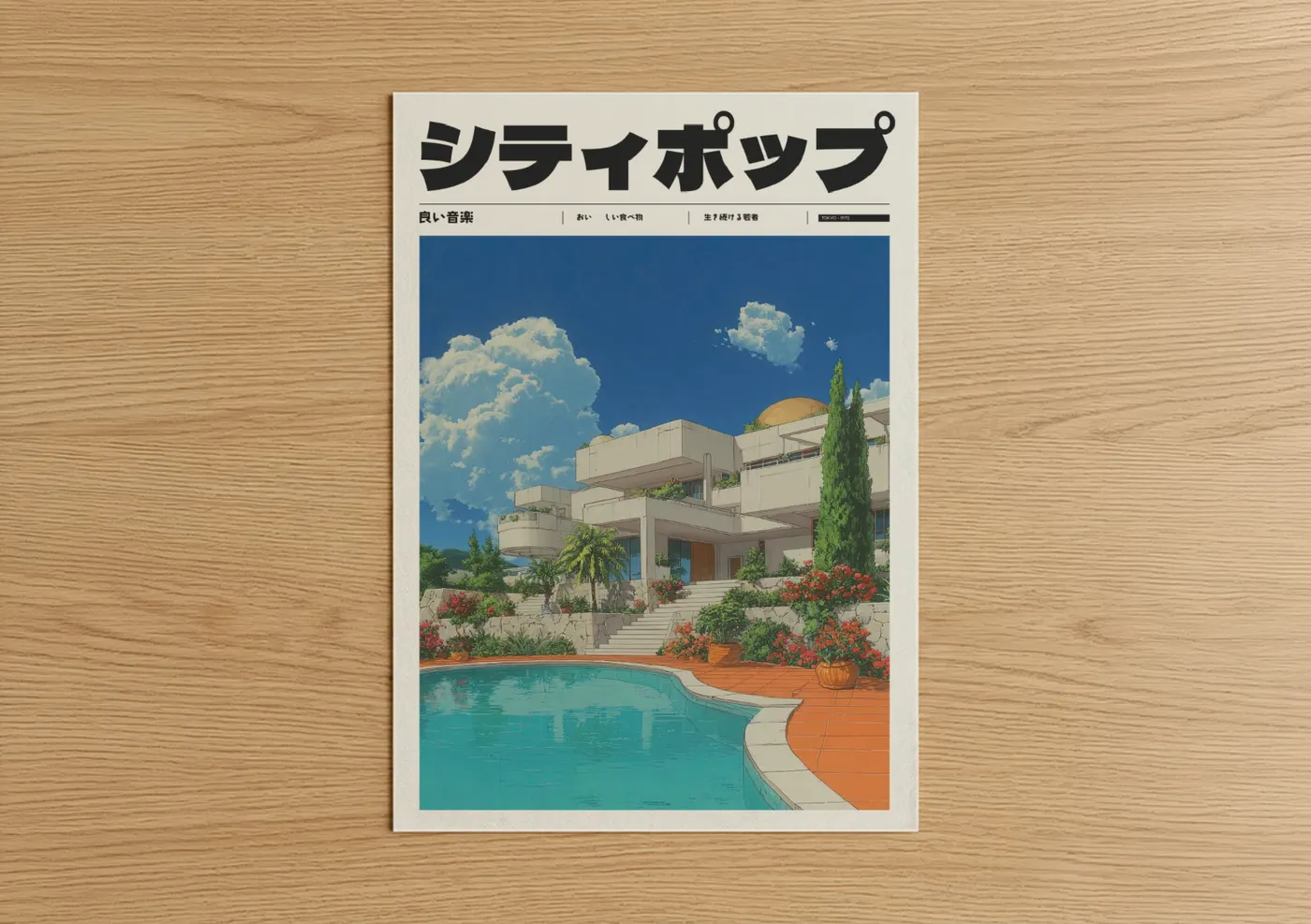 Retro Anime Architecture Pool Villa Wall Art