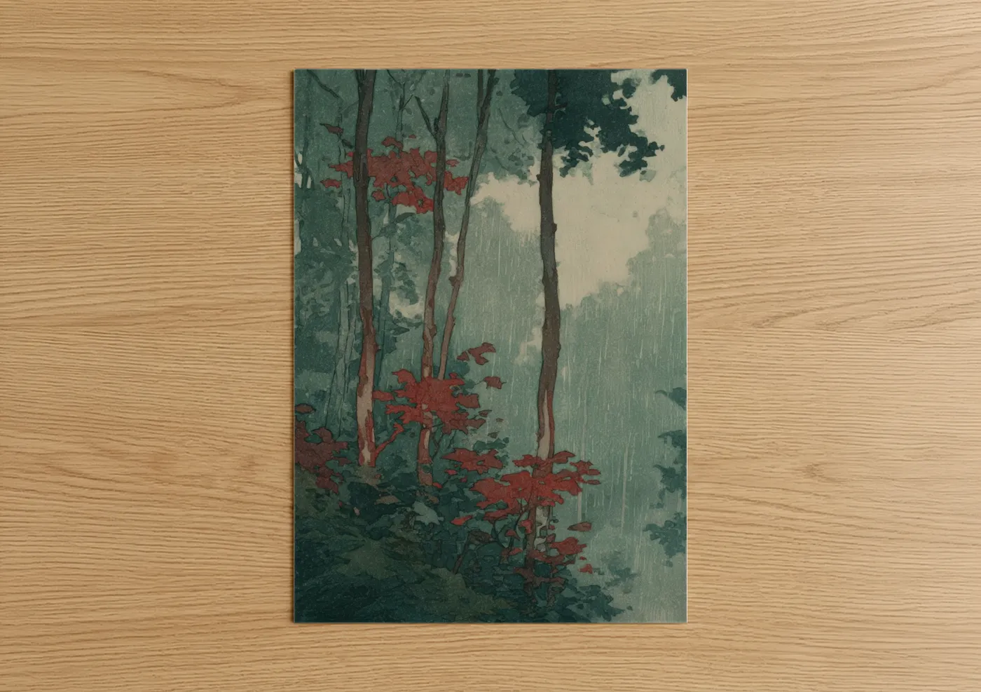 Crimson Arbutus Forest in Rain Wall Art