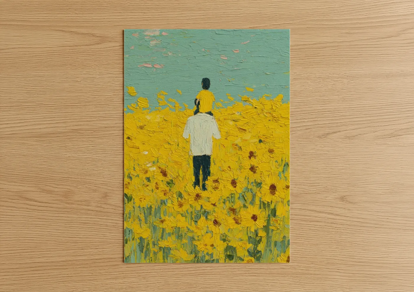Father and Son Sunflower Field Painting Wall Art