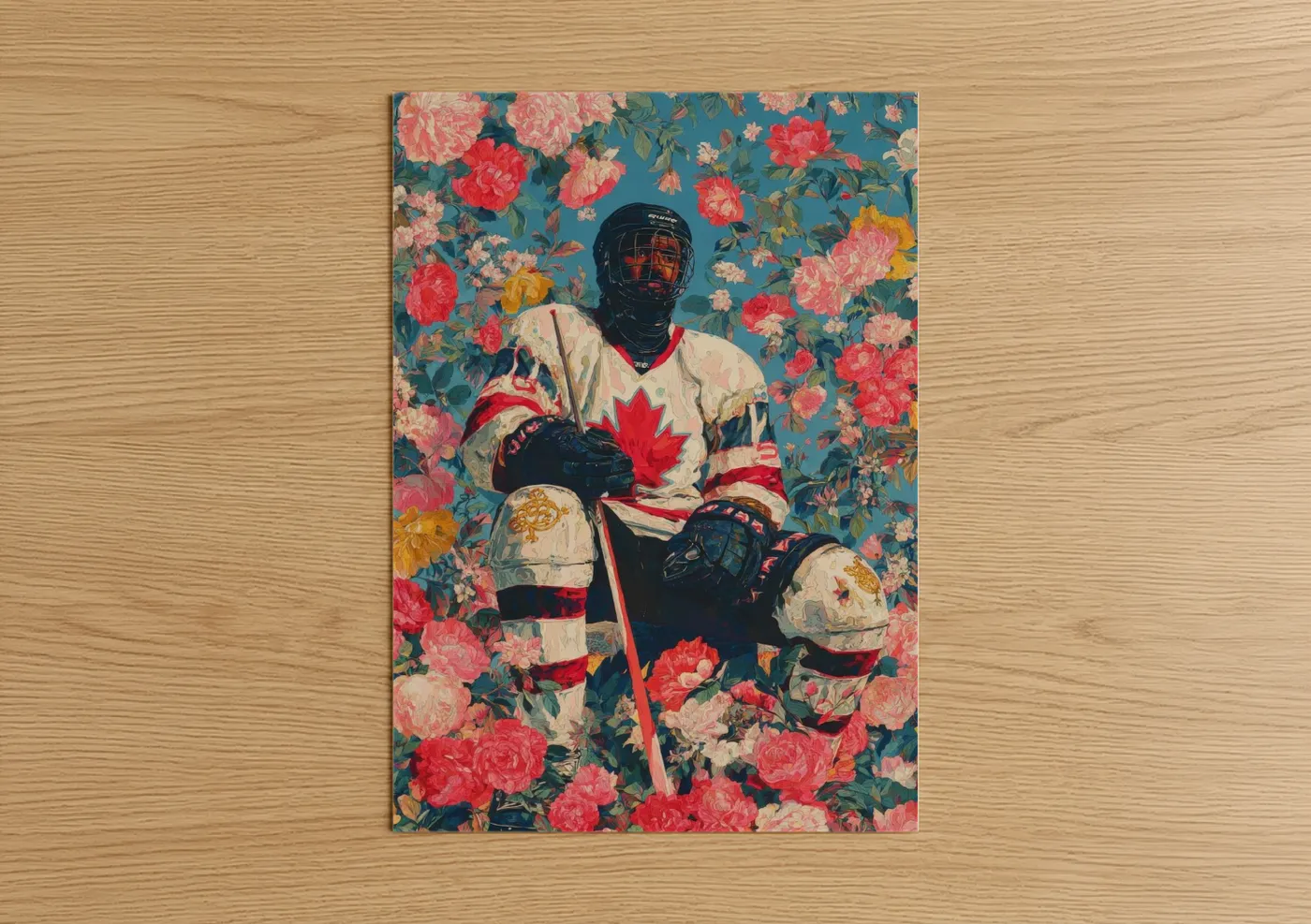 Ice Hockey Player Floral Portrait Wall Art