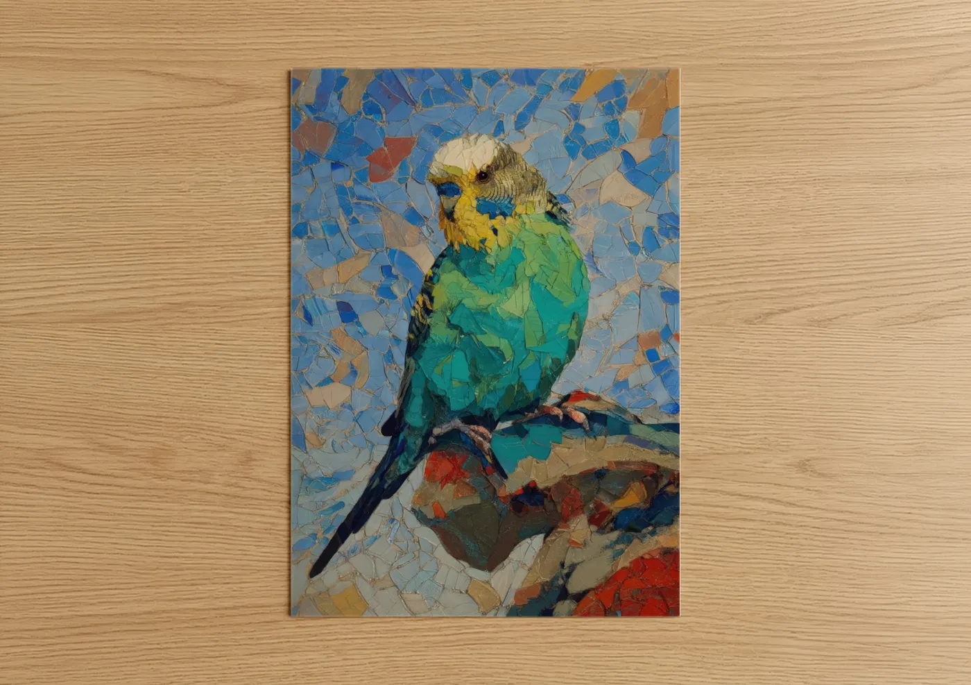 Emerald Budgie Mosaic Art Wall Art