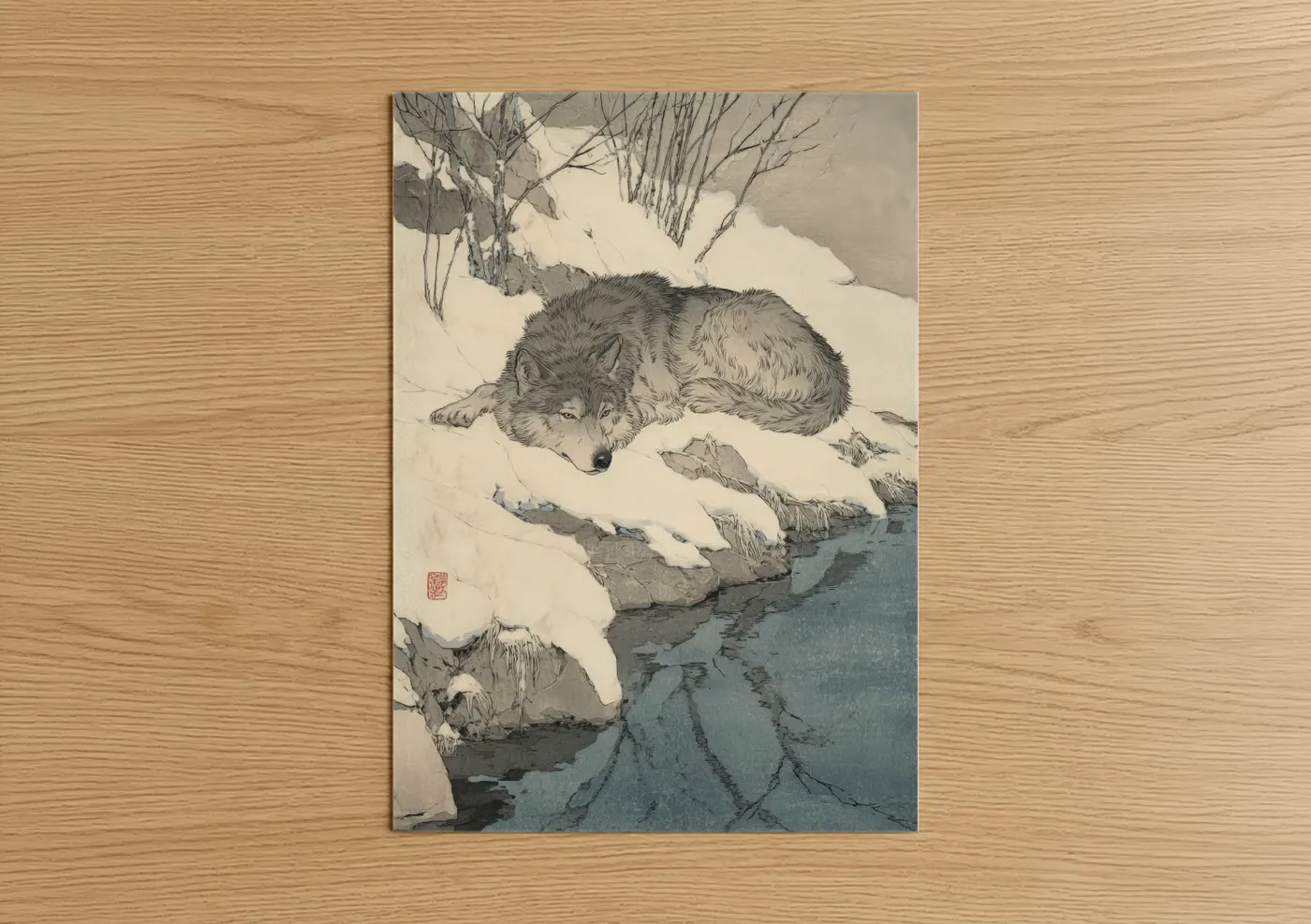 Wolf Winter Watercolor Illustration Wall Art