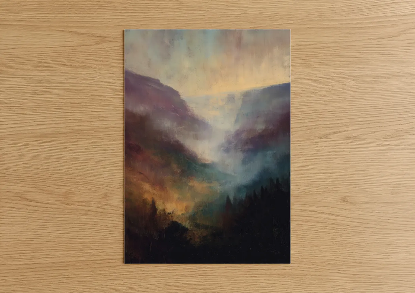 Misty Canyon Dawn Landscape Painting Wall Art