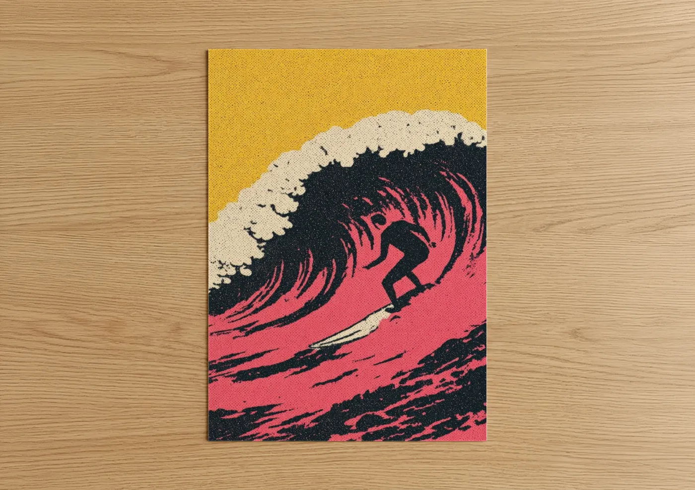 Pink Wave Surfer Pop Art Illustration Wall Art