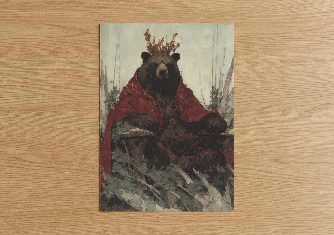 Regal Grizzly Bear Crown Red Cloak Wall Art