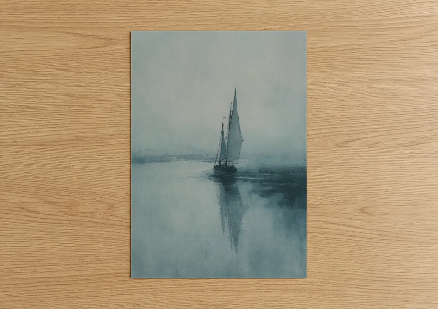 Misty Sailing Ship Watercolor Wall Art