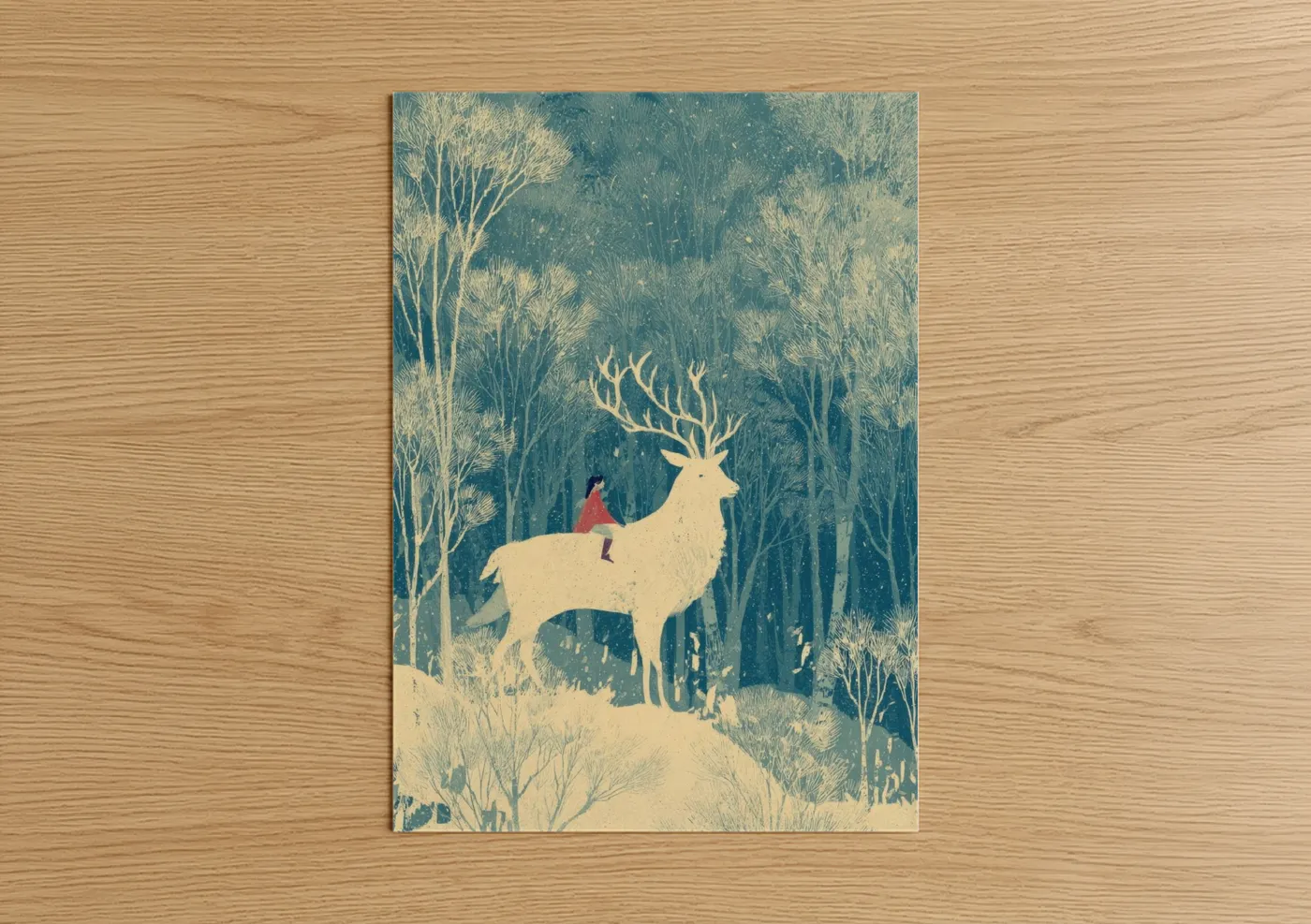 Child Riding Magical Deer Forest Wall Art