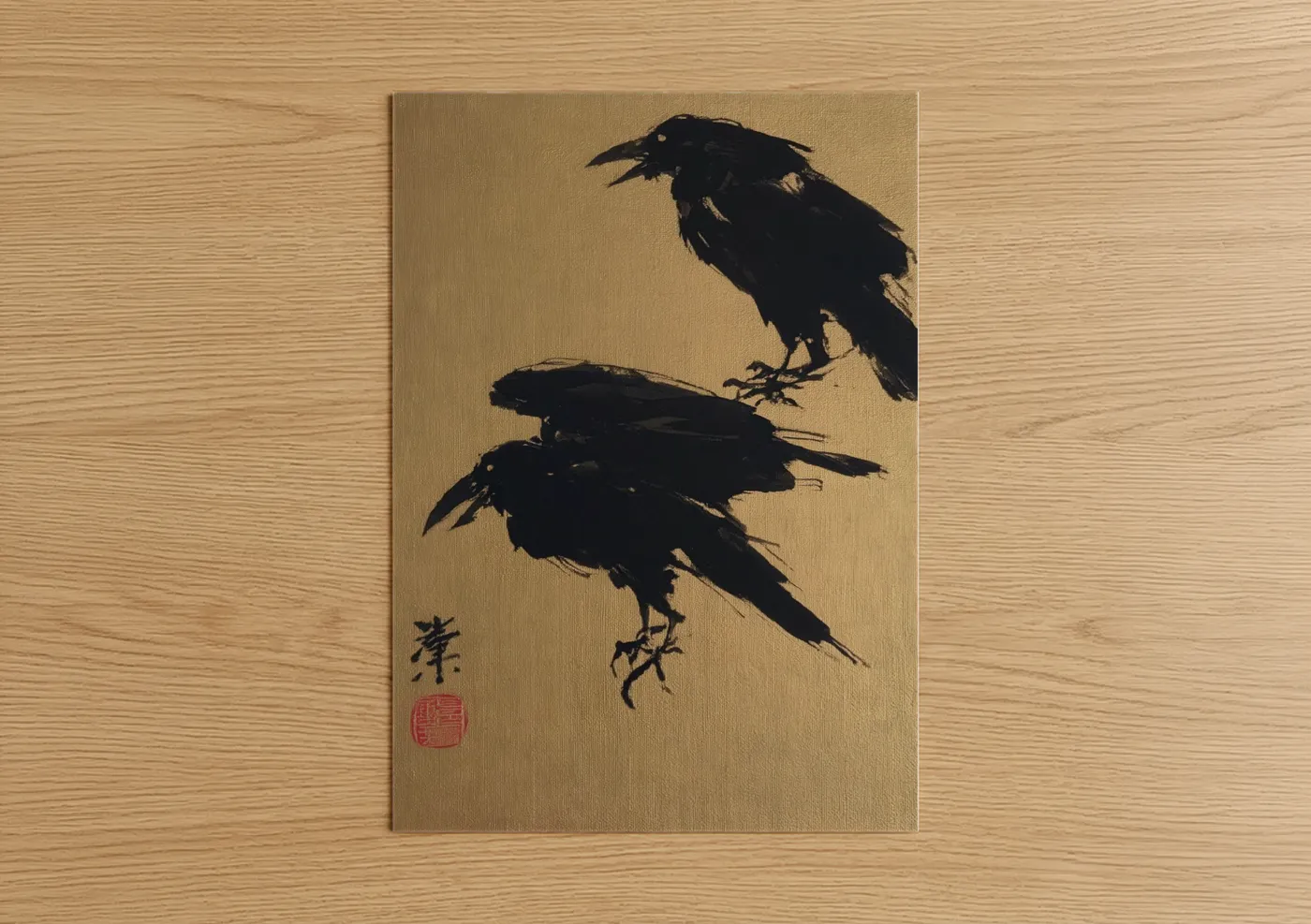Black Crows and Ravens Asian Brush Art Wall Art