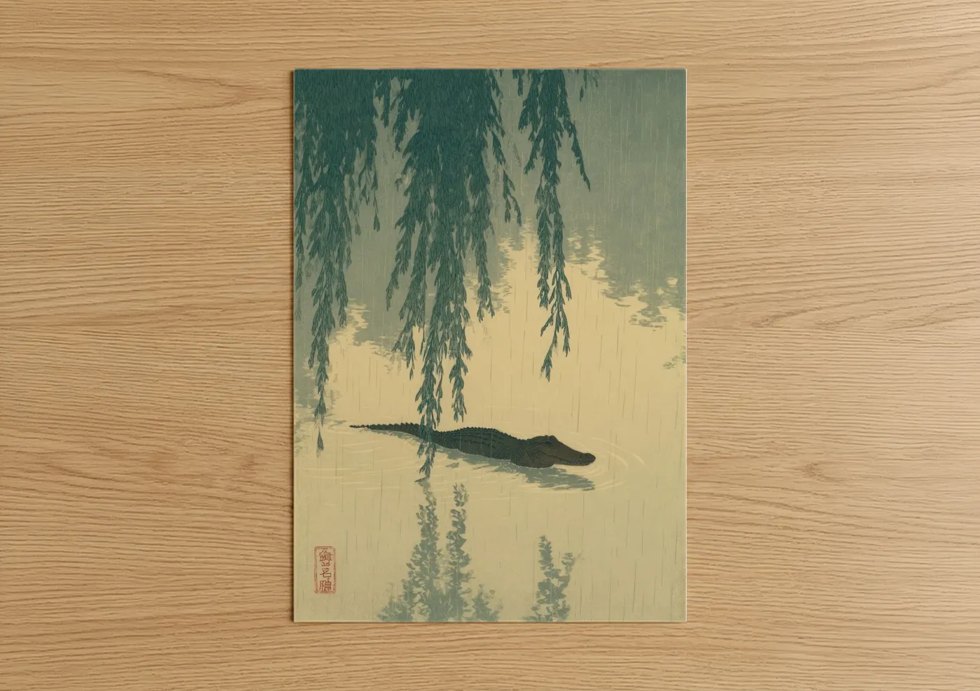 Willow Alligator Japanese Art Print Wall Art