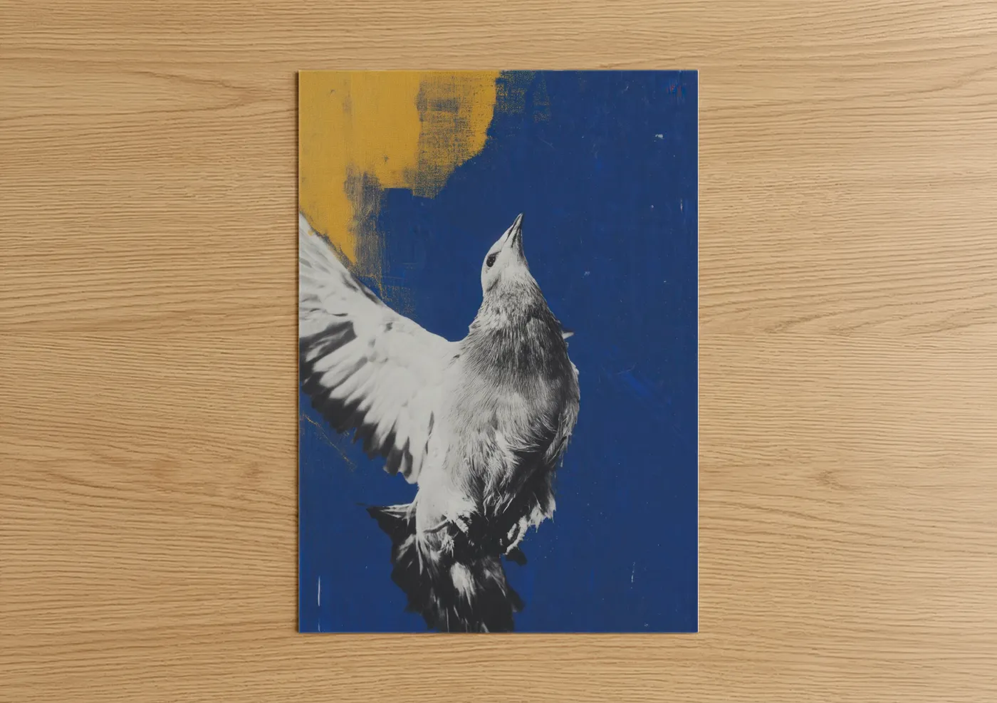 White Pigeon Abstract Blue Gold Wall Art