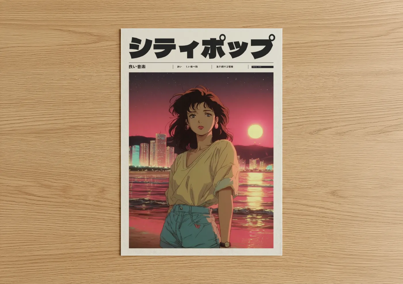 Anime Girl Sunset Synthwave Aesthetic Wall Art