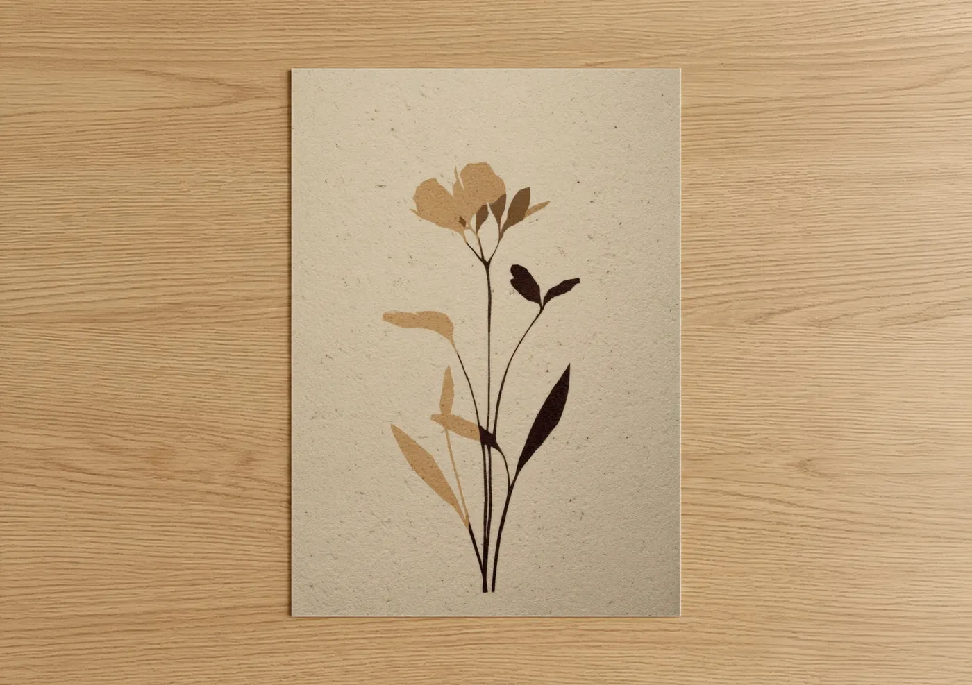 Kauri tree art print on warm oak wood — beige and brown palette — Minimal Kauri poster