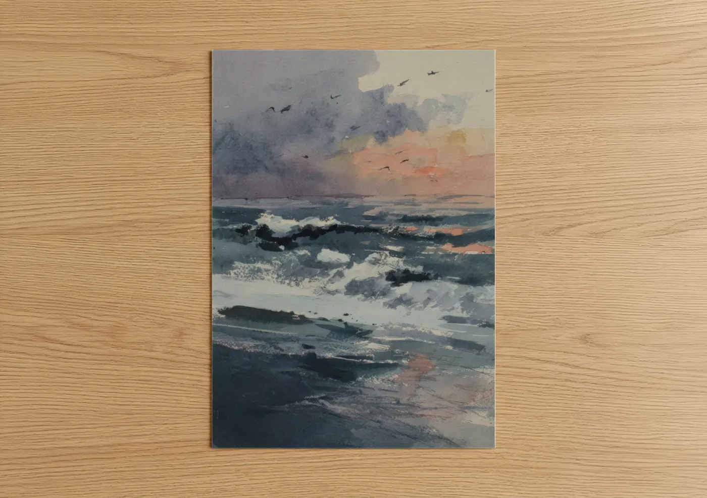 Stormy Sunrise Seascape Watercolor Wall Art
