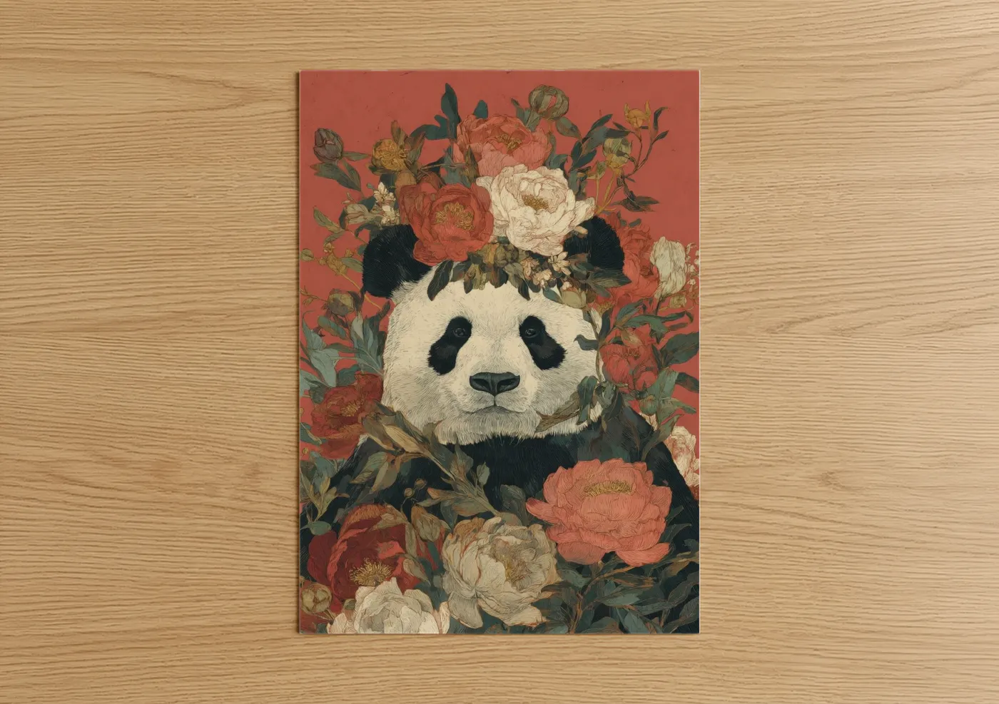 Floral Panda with Blooming Roses Art Wall Art