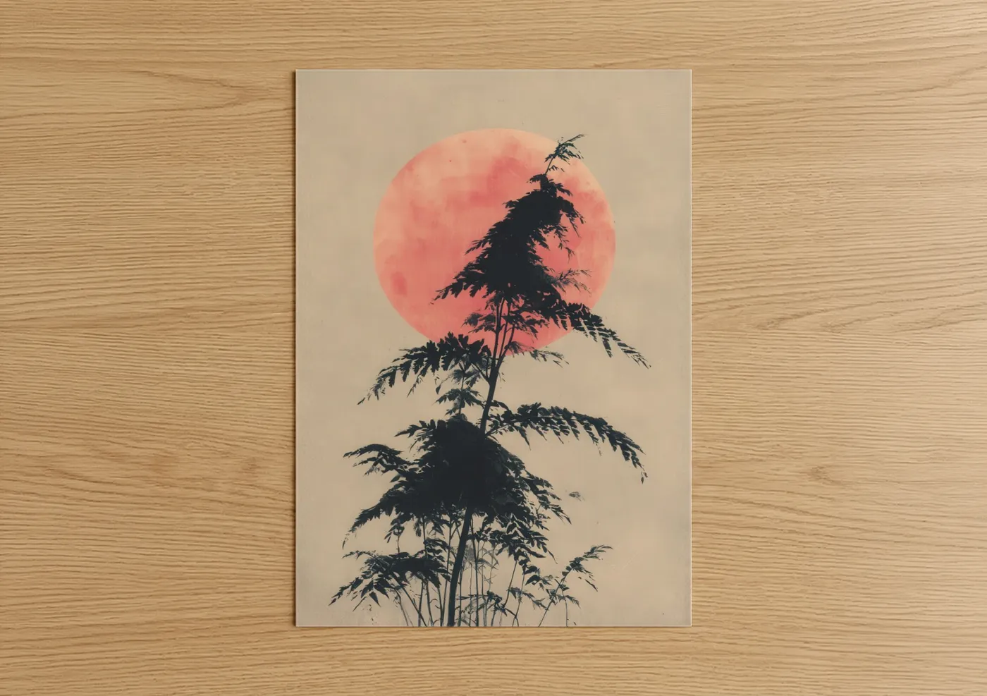 Crimson Moon Redwood Tree Silhouette Wall Art