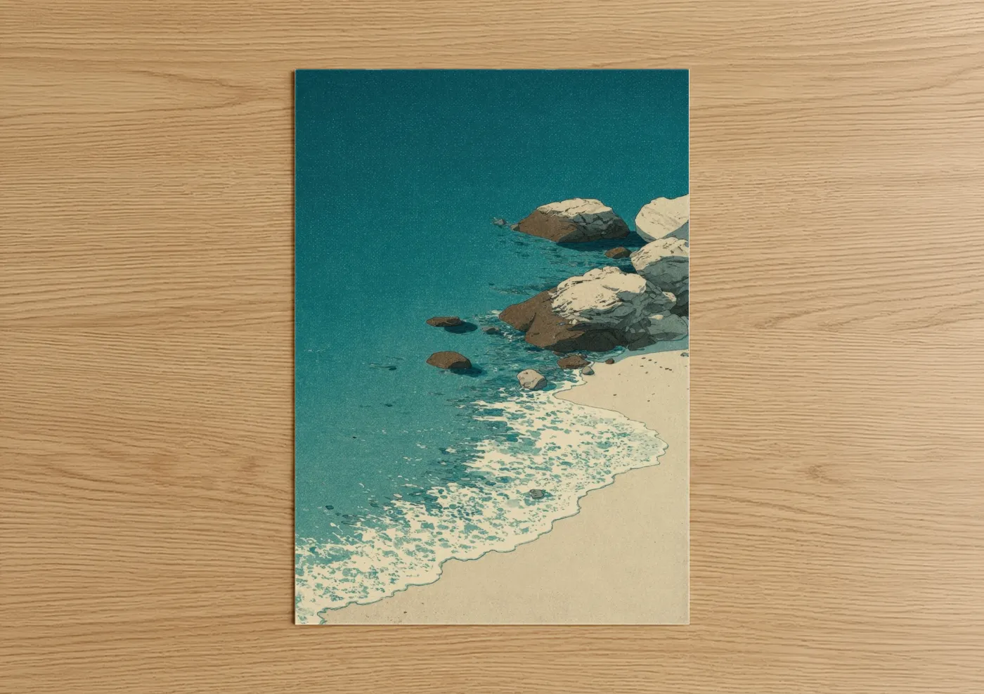 Turquoise Beach Rocks Coastal Seascape Wall Art