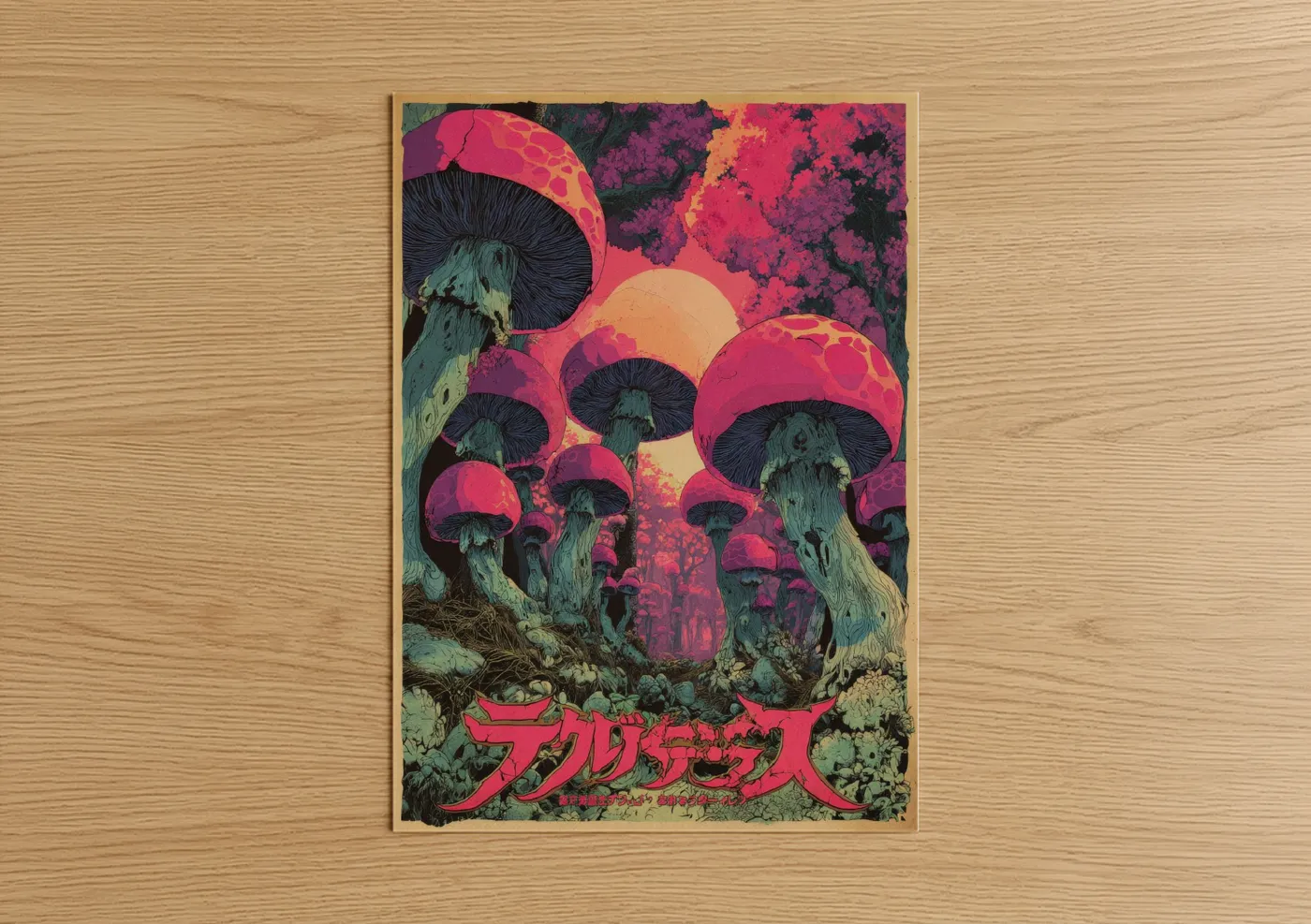 Neon Mushroom Forest Psychedelic Wall Art