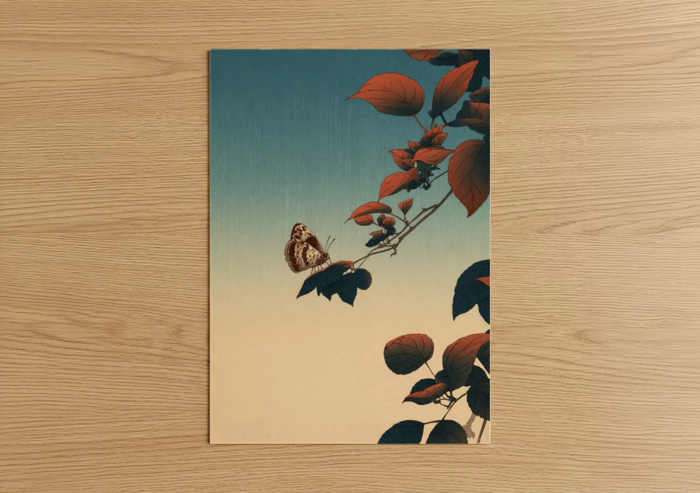 Butterfly on Autumn Leaves Art Print Wall Art