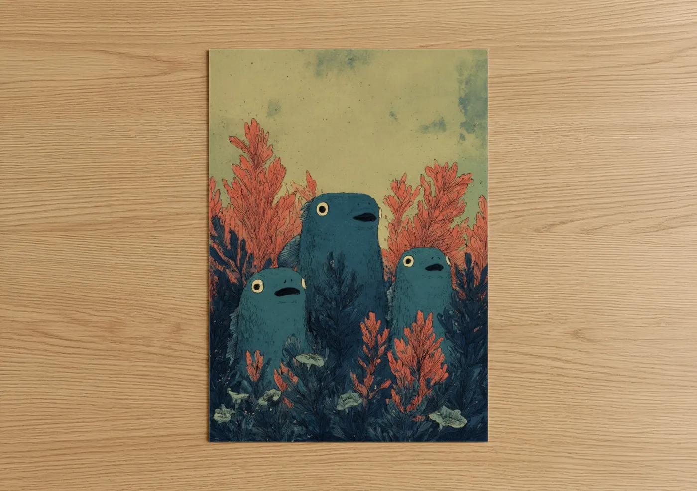 Coral Eels Trio Underwater Illustration Wall Art