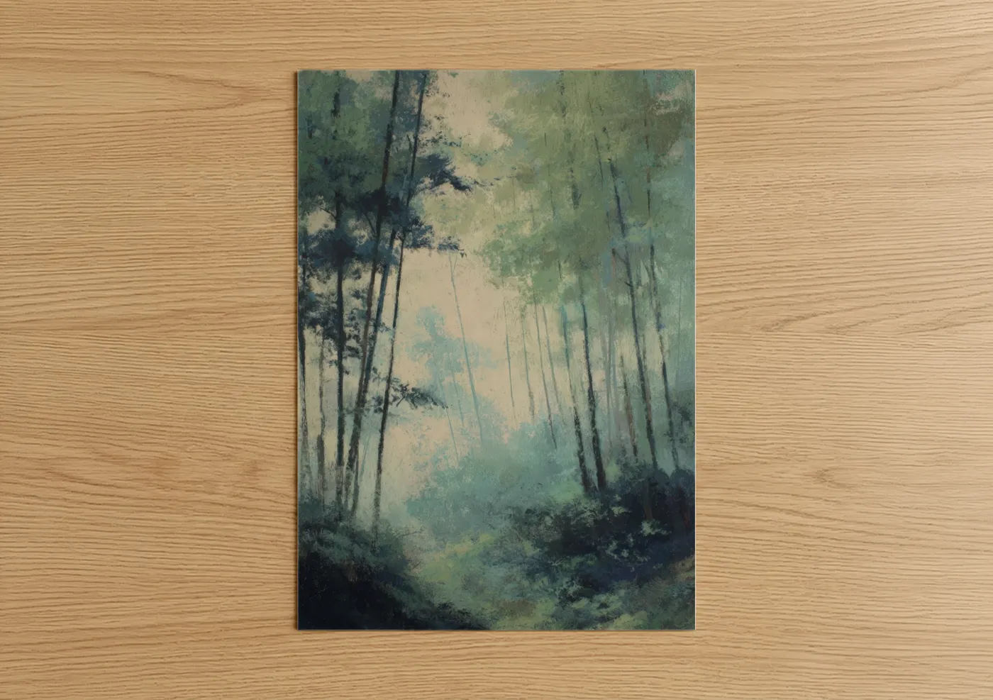 Misty Bamboo Forest Watercolor Painting Wall Art