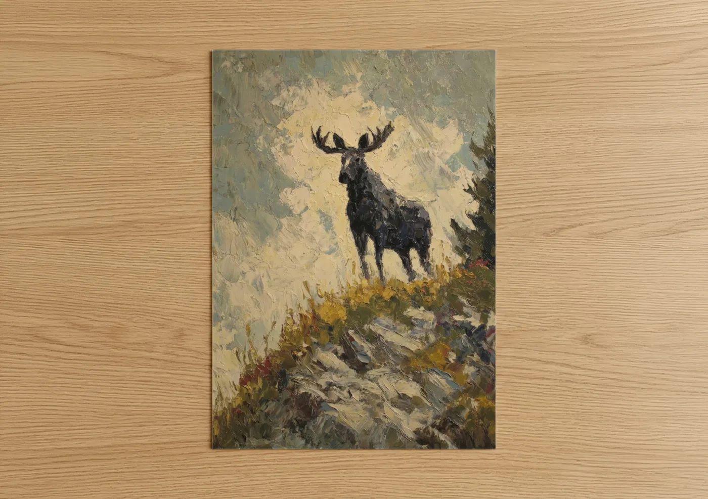Alpine Moose Wildlife Oil Painting Wall Art