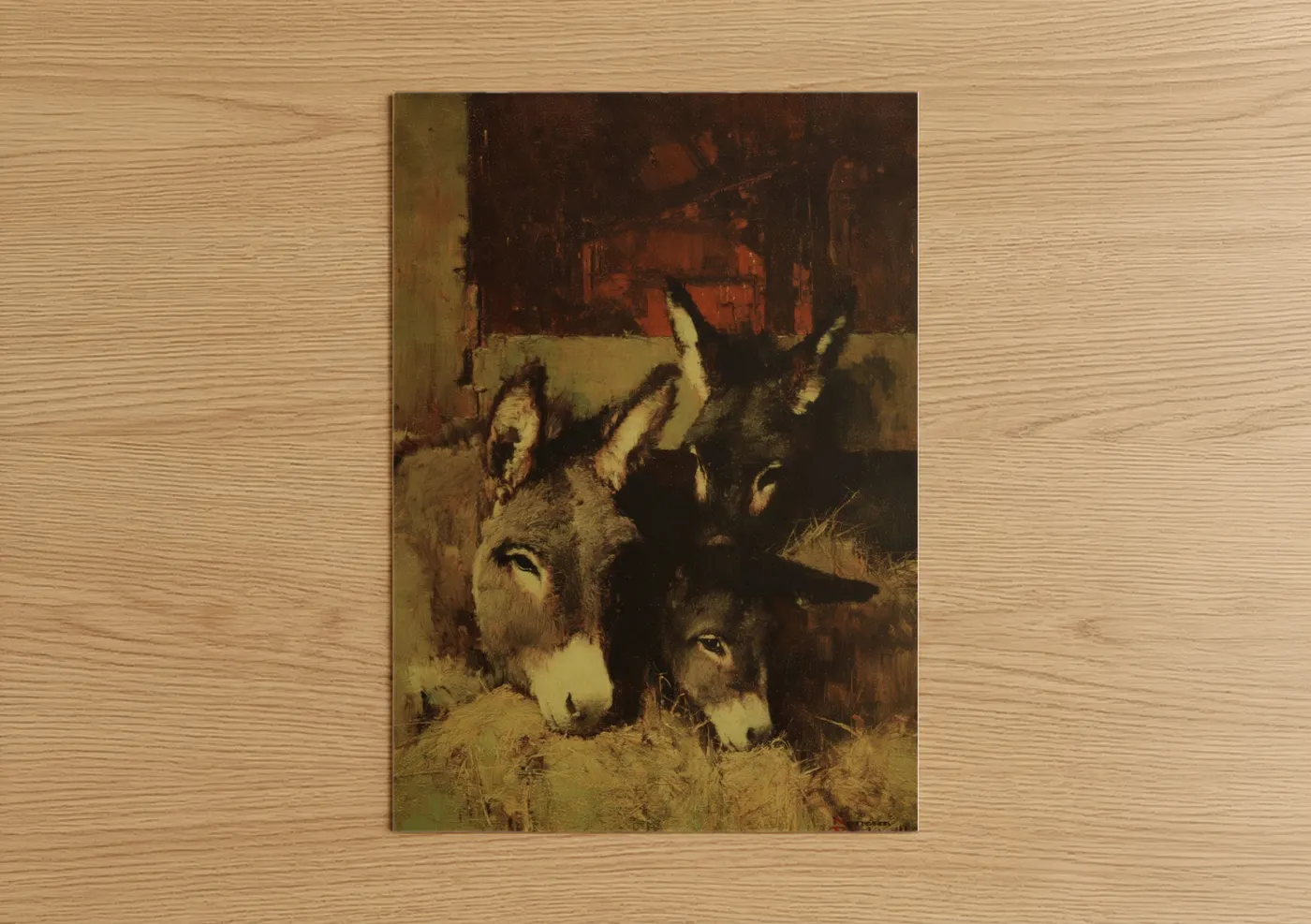 Rustic Donkey Pair Oil Painting Wall Art