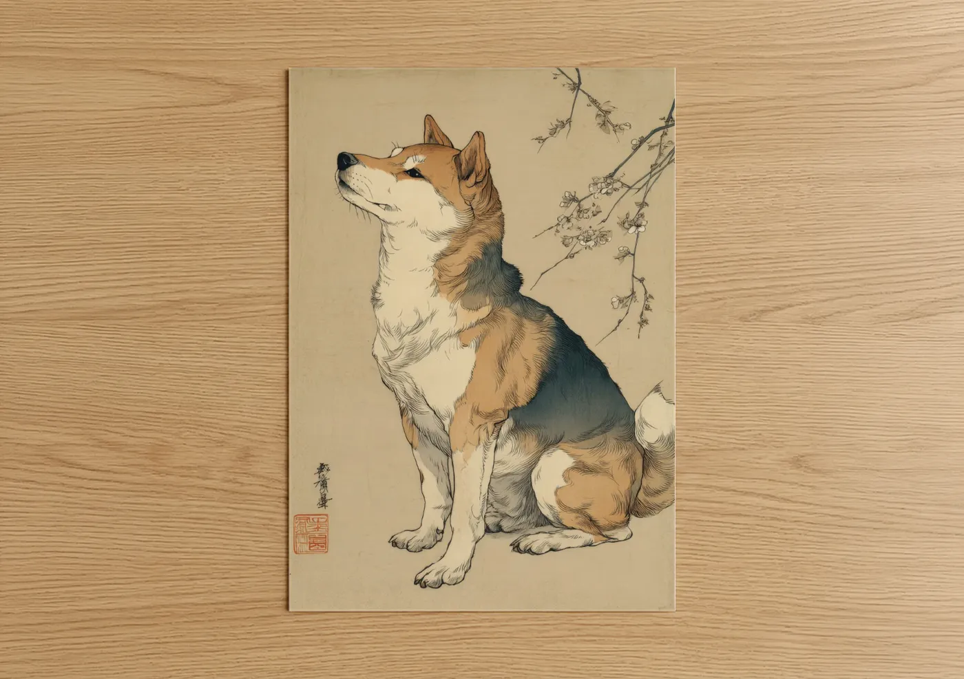 Contemplative Shiba Inu Japanese Wall Art