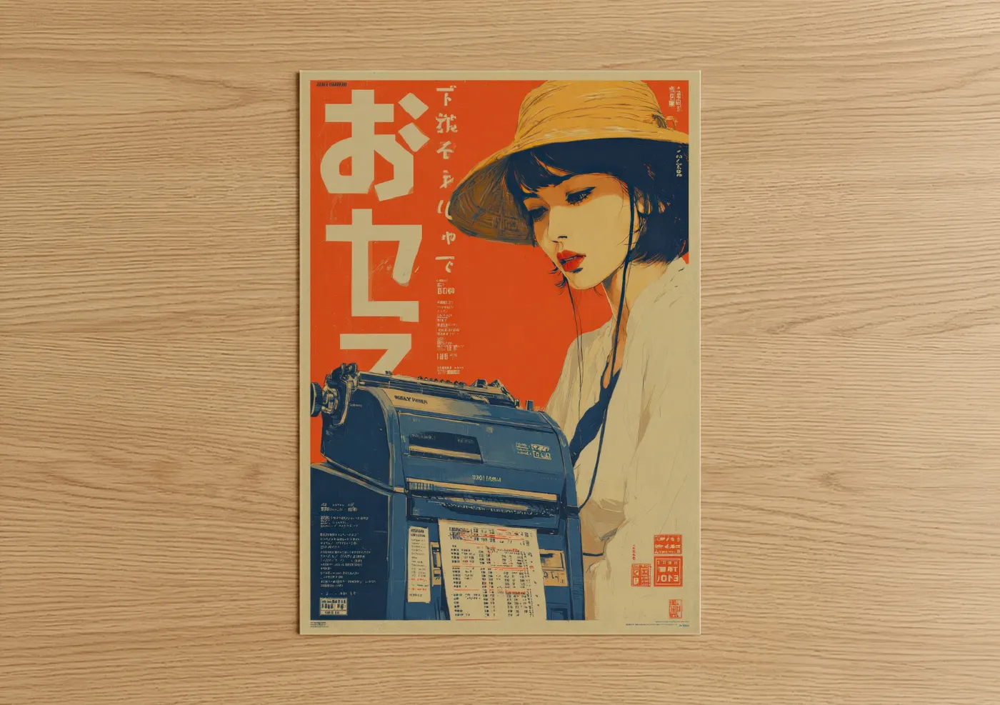 Vintage Japanese Telephone Operator Poster Wall Art
