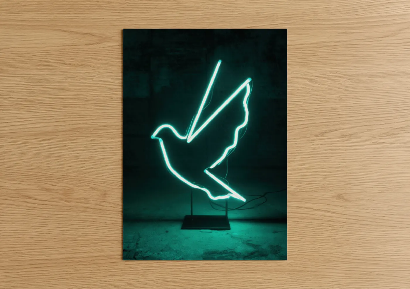 Neon Dove Peace Sign Glowing Bird Wall Art