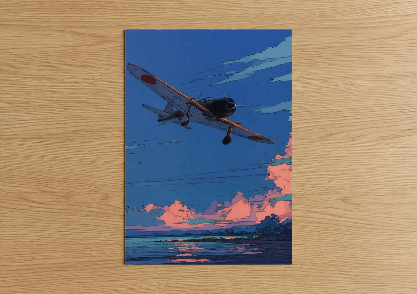 Vintage Airplane Sunset Sky Wall Art