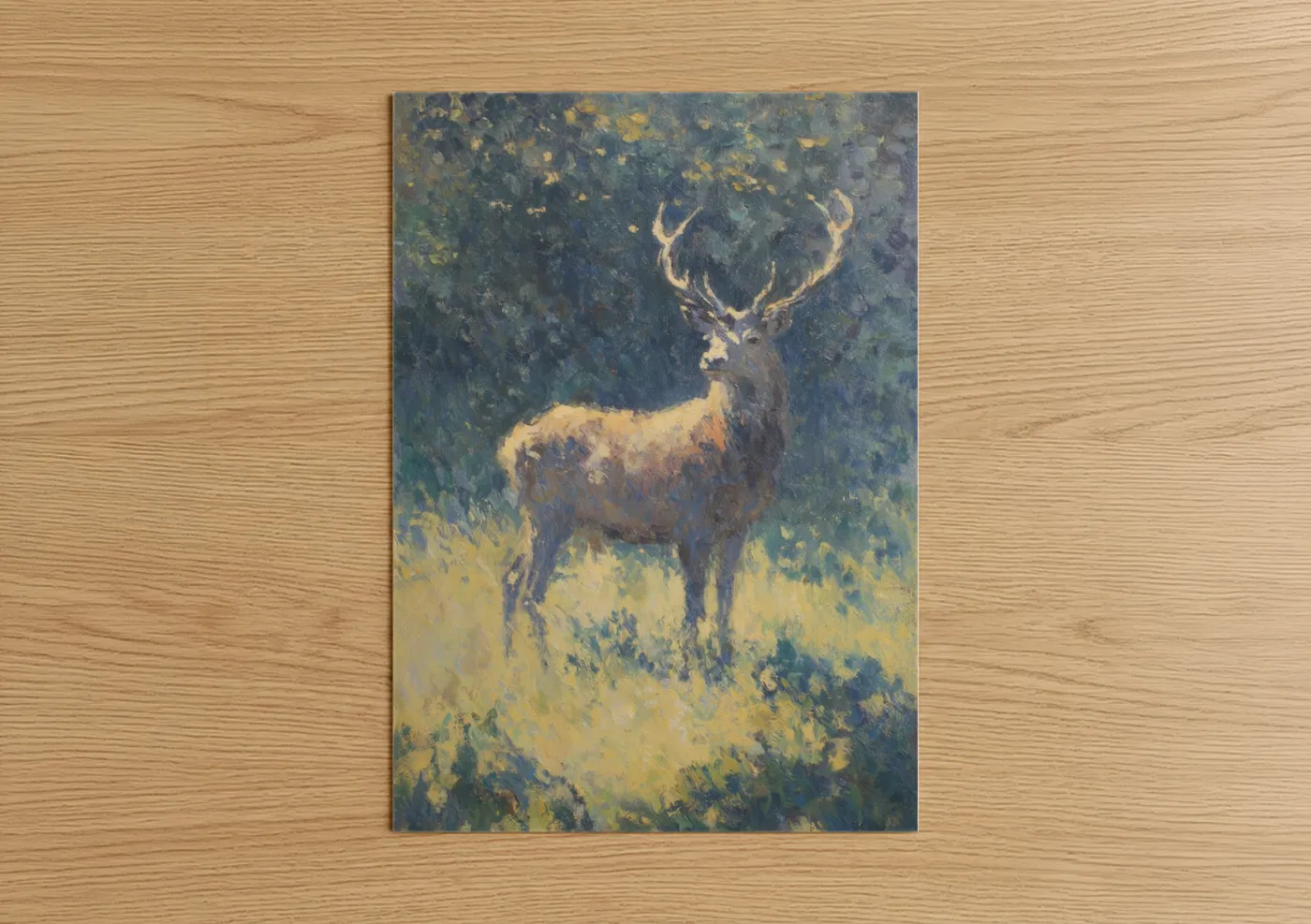 Golden Reindeer Forest Impressionism Wall Art