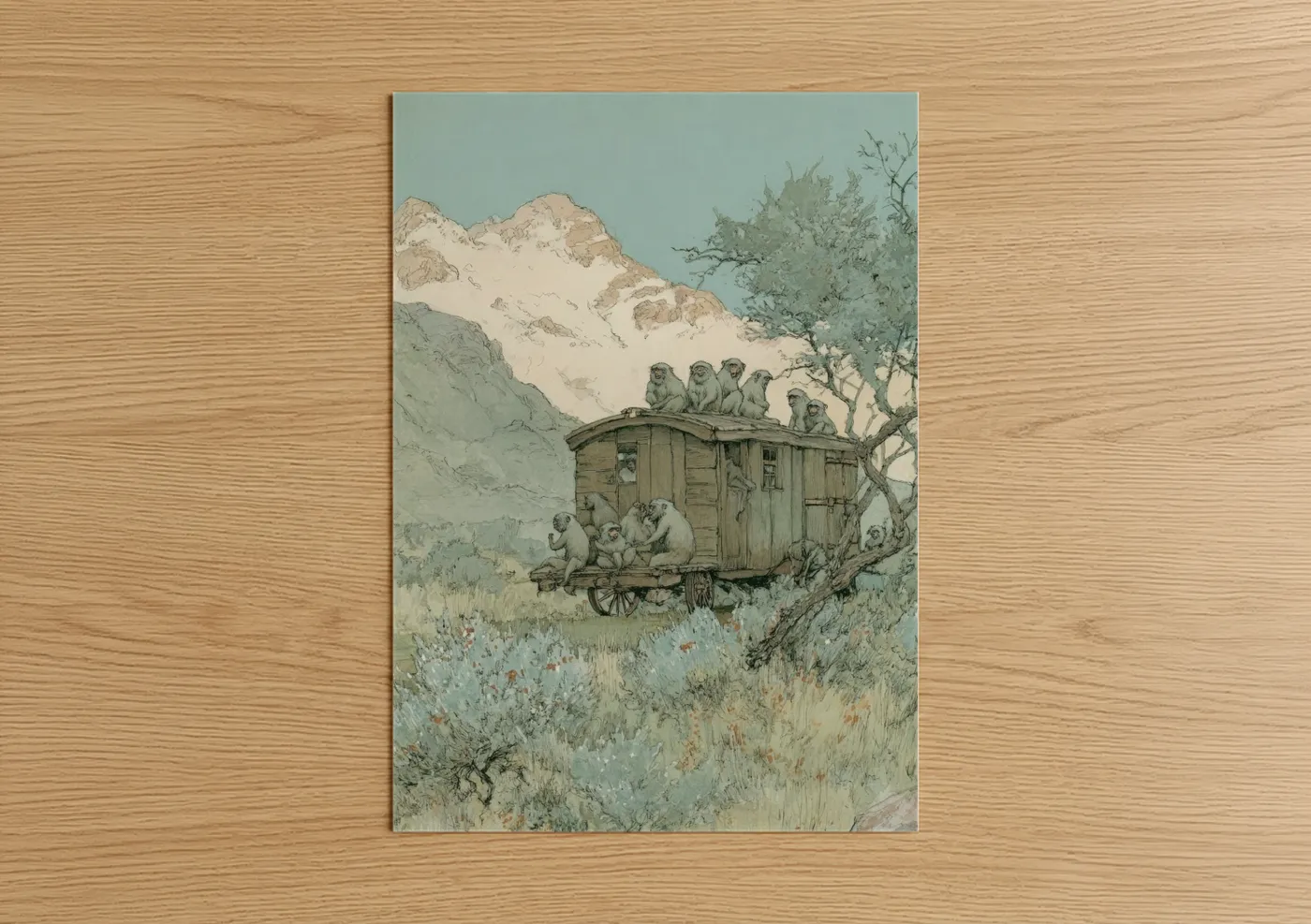 Monkeys Mountain Caravan Watercolor Wall Art