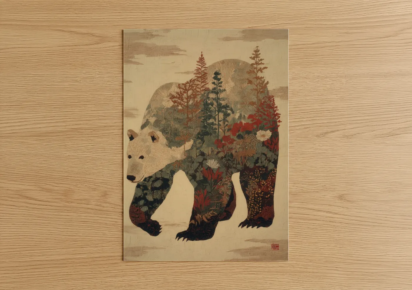 Botanical Polar Bear Double Exposure Wall Art