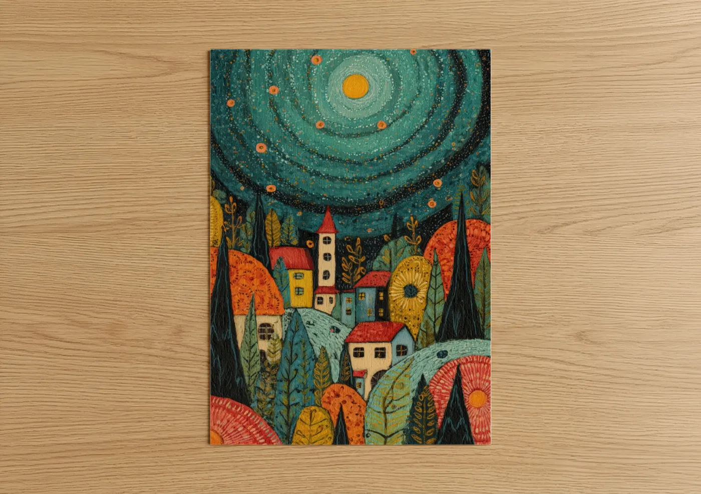 Starlit Village Northern Lights Sky Wall Art