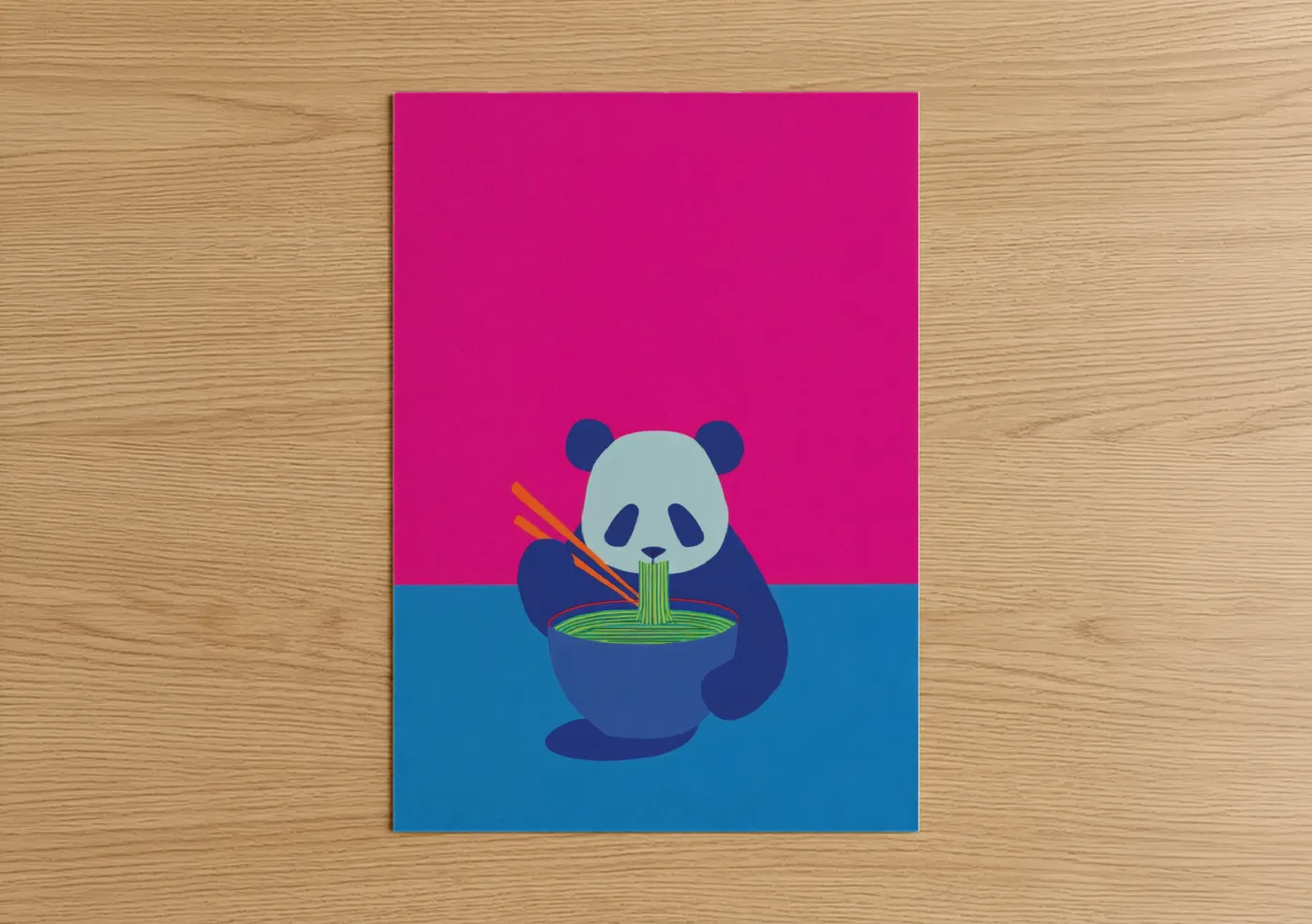 Whimsical Panda Eating Noodles Art Wall Art