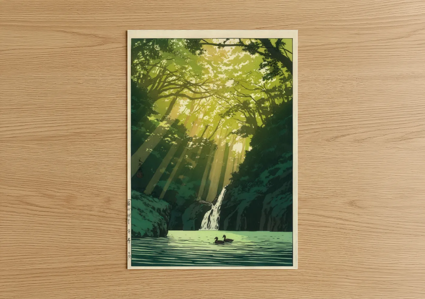 Forest Stream Ducks Japanese Woodblock Wall Art