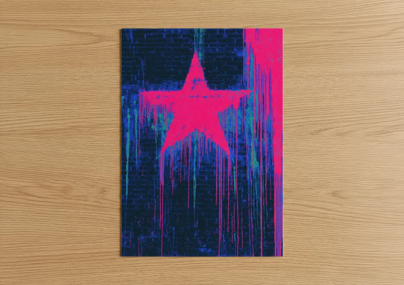 Neon Star Digital Art Cyberpunk Wall Art
