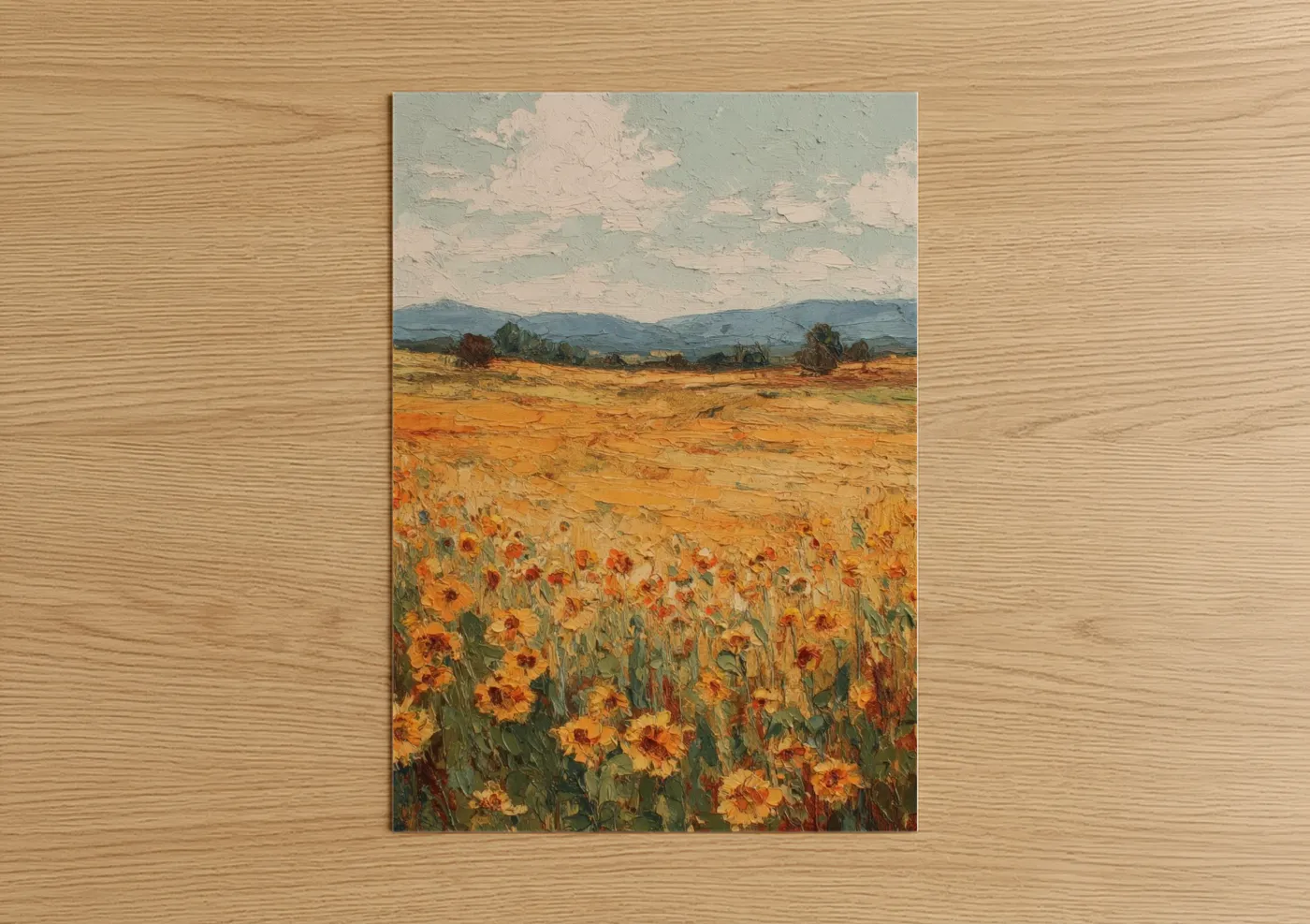 Golden Sunflower Field Mountain Landscape Wall Art