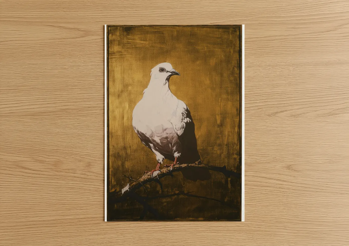 White Pigeon Golden Background Wall Art