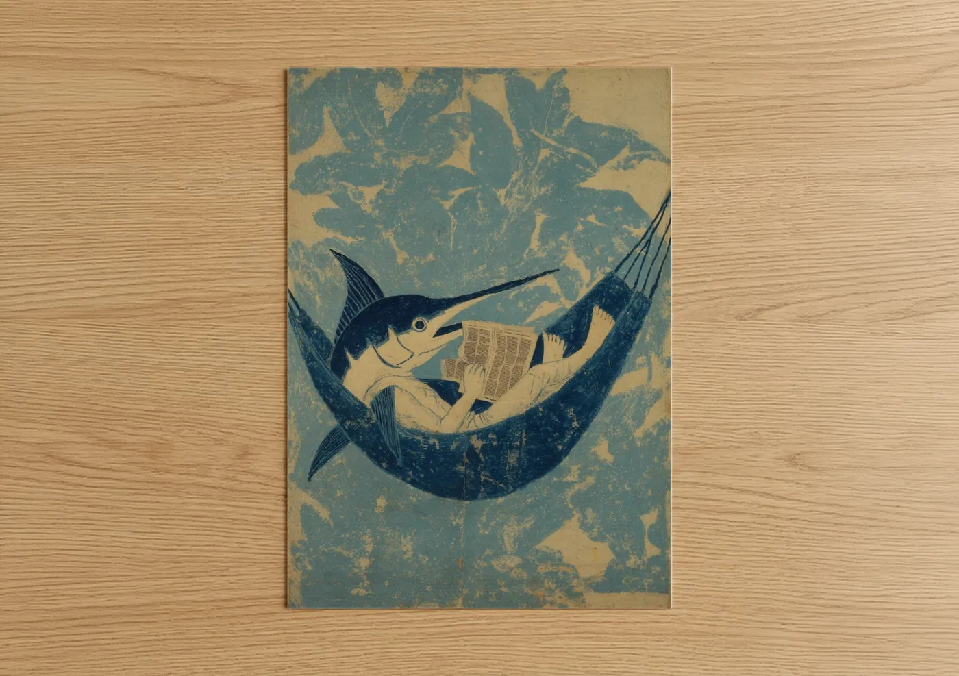 Marlin Reading Newspaper Vintage Print Wall Art