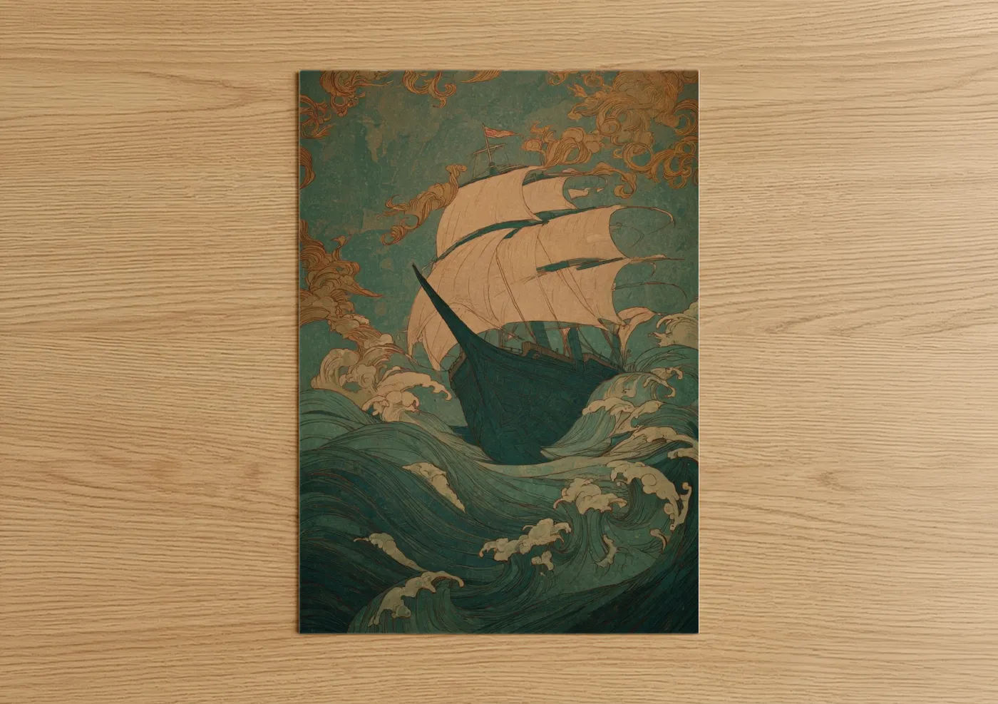 Vintage Sailing Ship Stormy Waves Wall Art