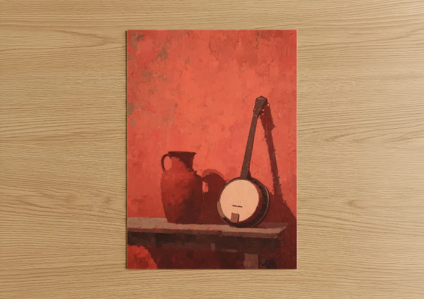 Rustic Banjo Still Life Red Wall Art