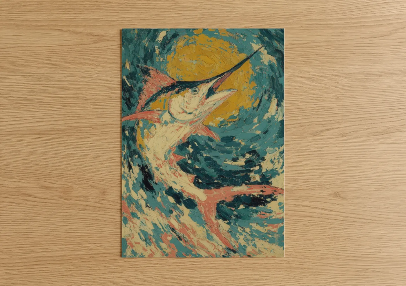 Golden Marlin Expressionist Fish Wall Art