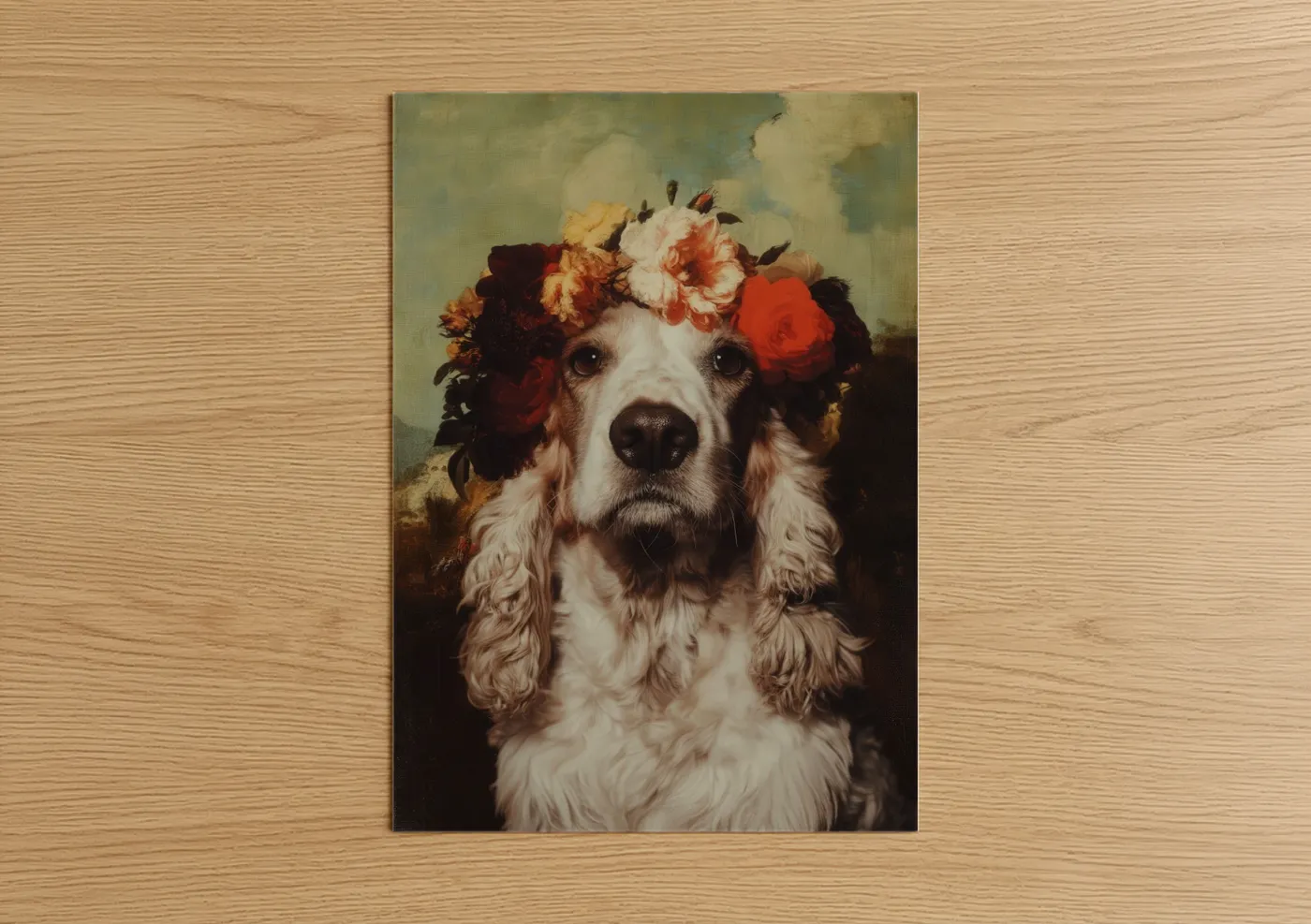 Spaniel with Flower Crown Classical Wall Art