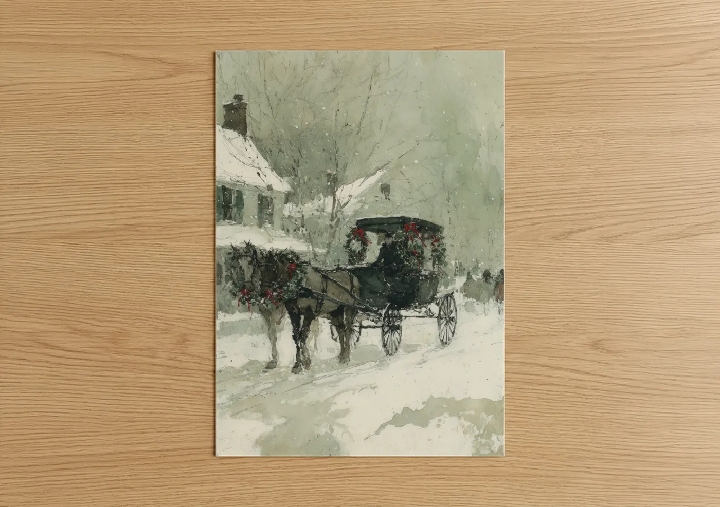Holiday Wagon Winter Snow Scene Wall Art
