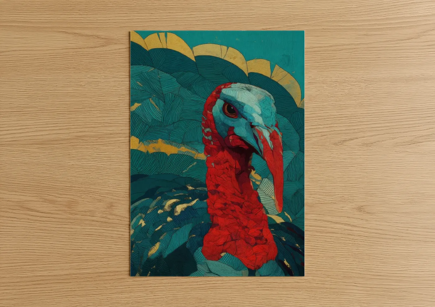 Scarlet Turkey Woodblock Art Print Wall Art