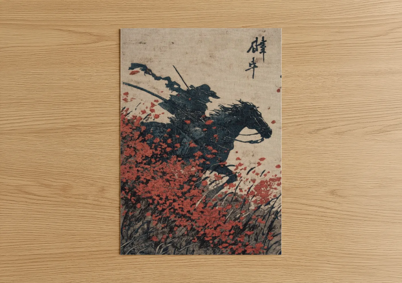 Warrior on Horse Crimson Poppy Field Wall Art