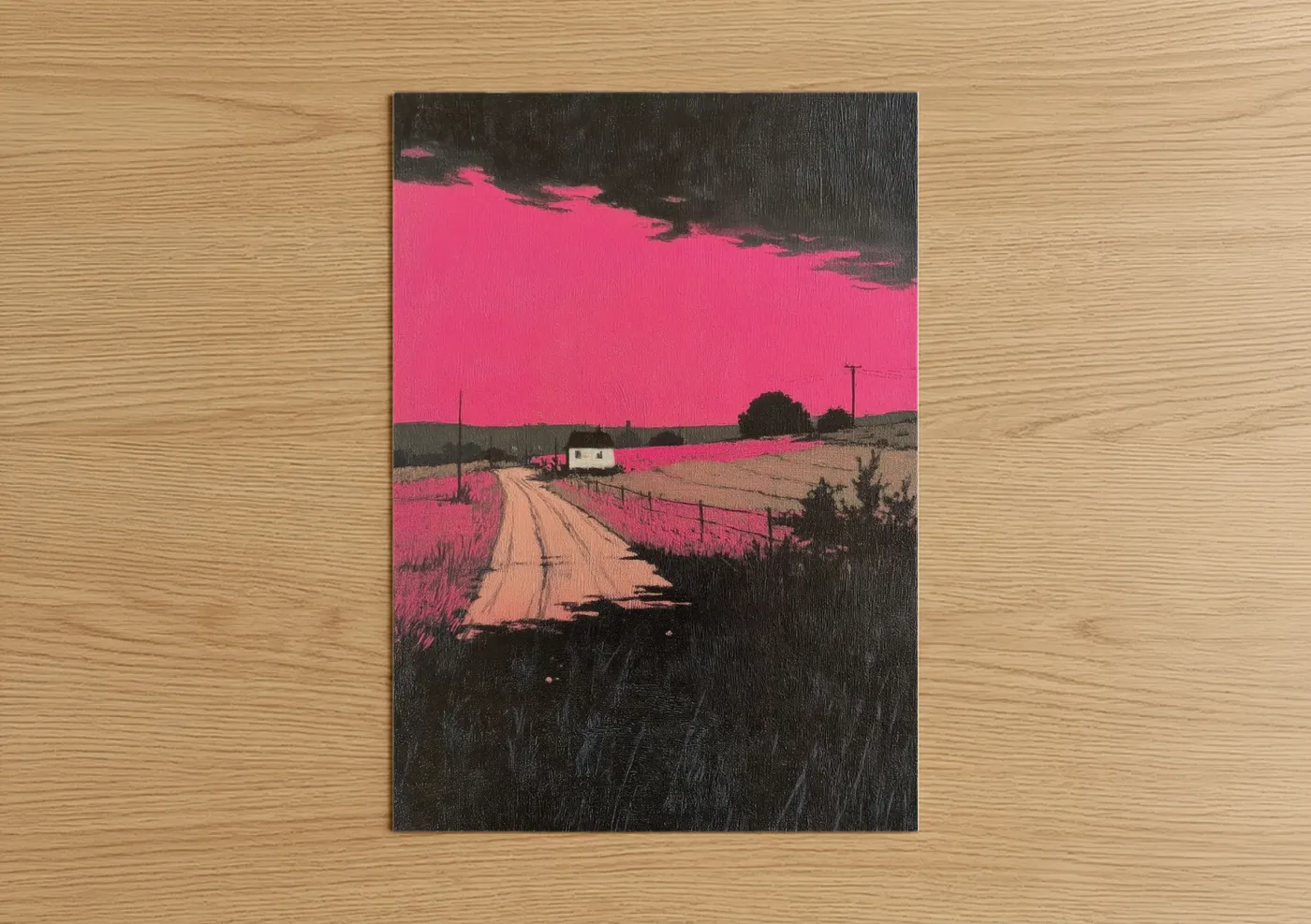 Surreal Pink Rural Landscape Artwork Wall Art