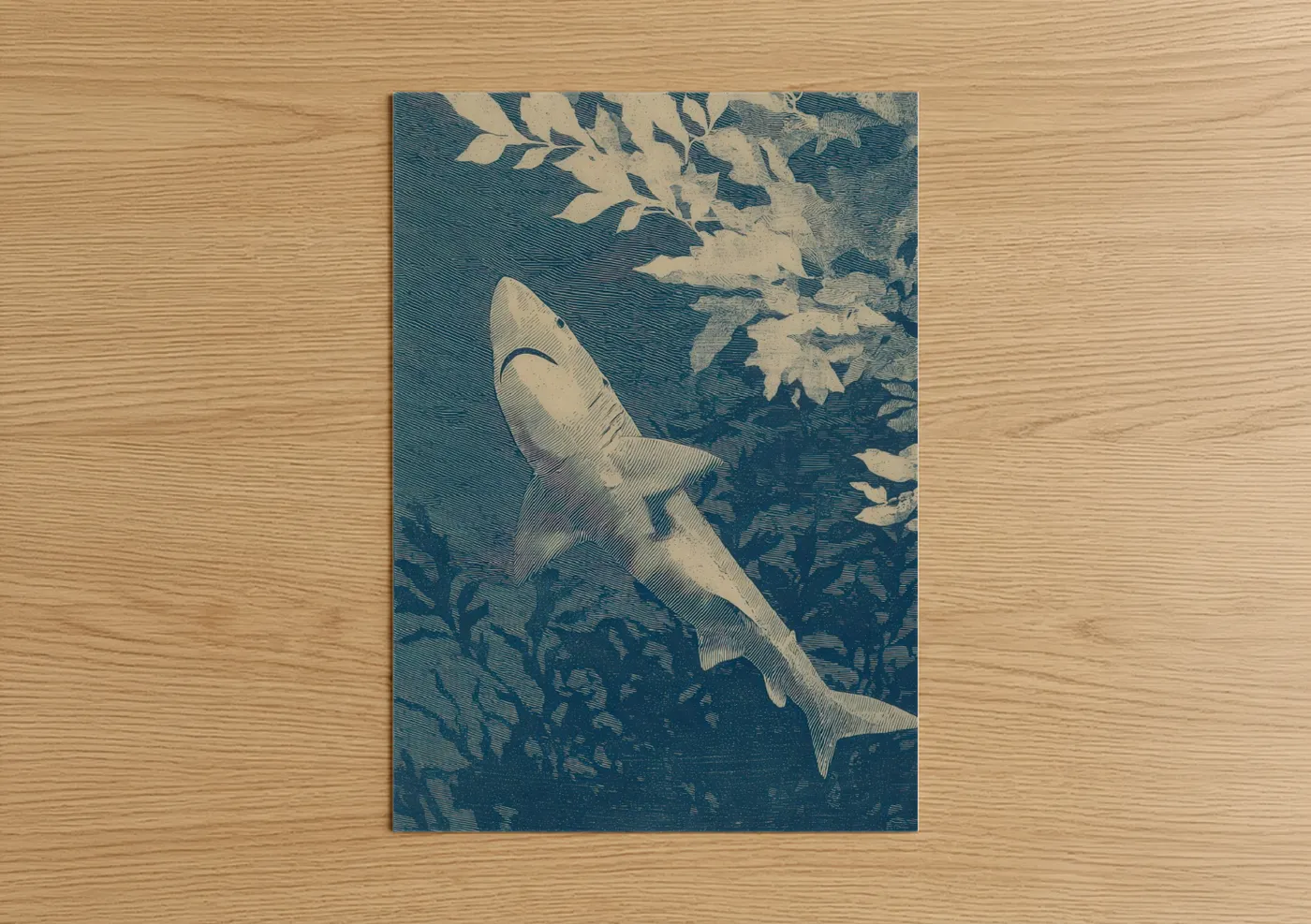 Blue Shark Swimming Ocean Wall Art